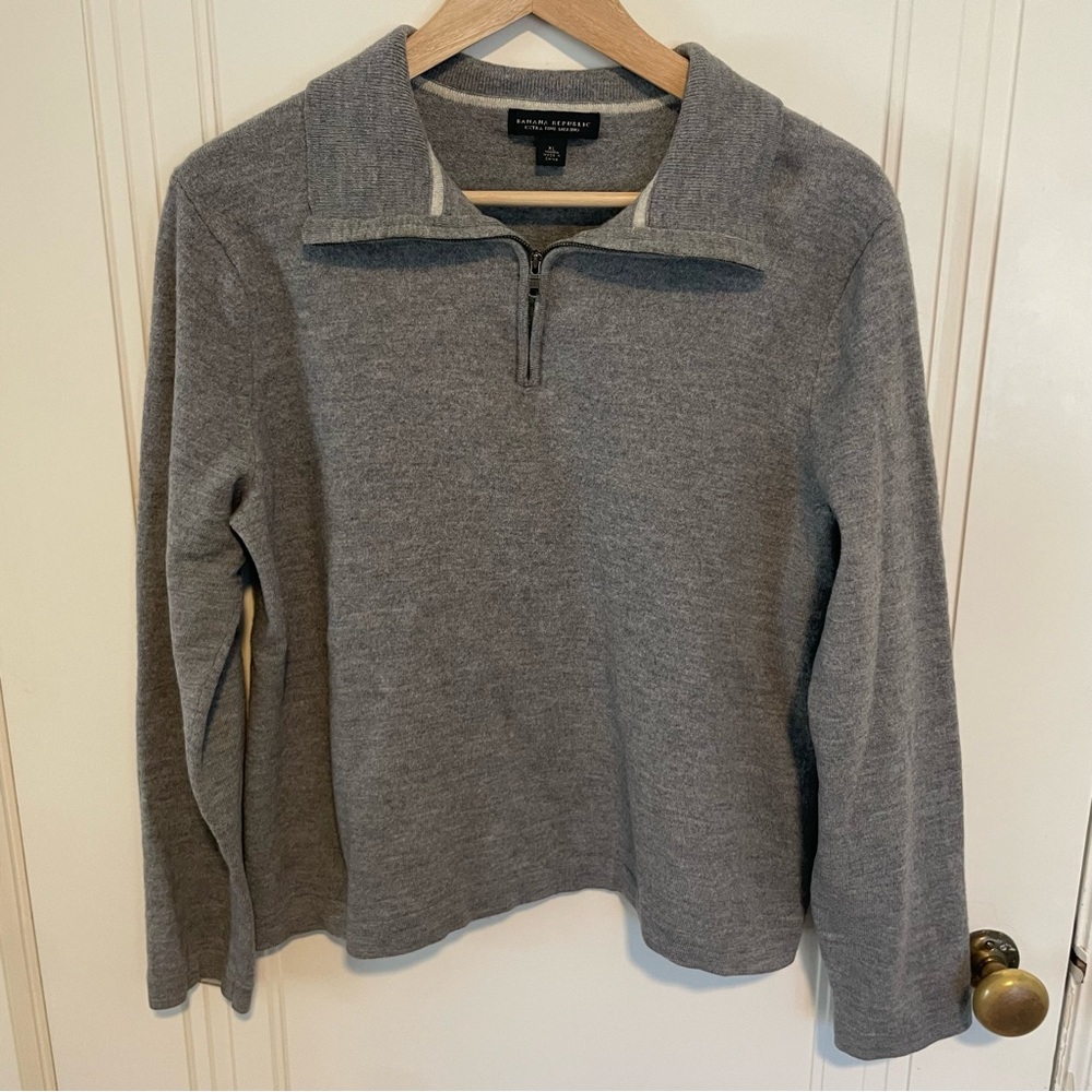 Banana Republic Heather Gray Merino Wool‎ Half-Zip Sweater Size XL